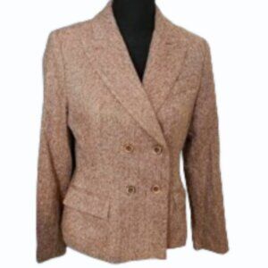 Talbots Tweed Herringbone Double Breasted Academia Wool Blazer Jacket 8 Petite